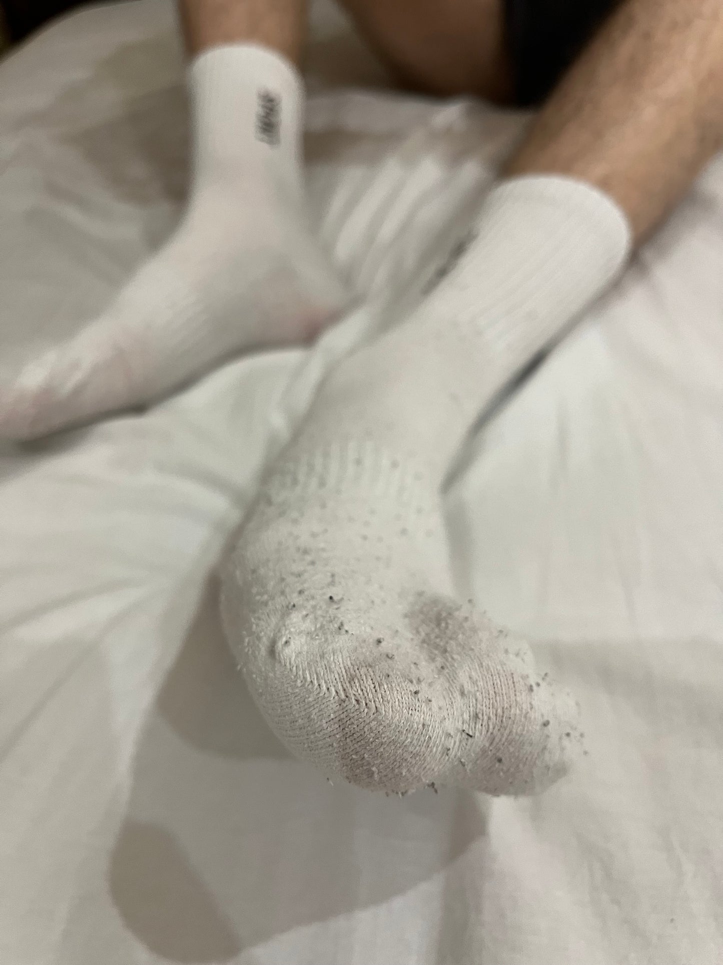Extra-old white crew socks with 'Sport' inscription