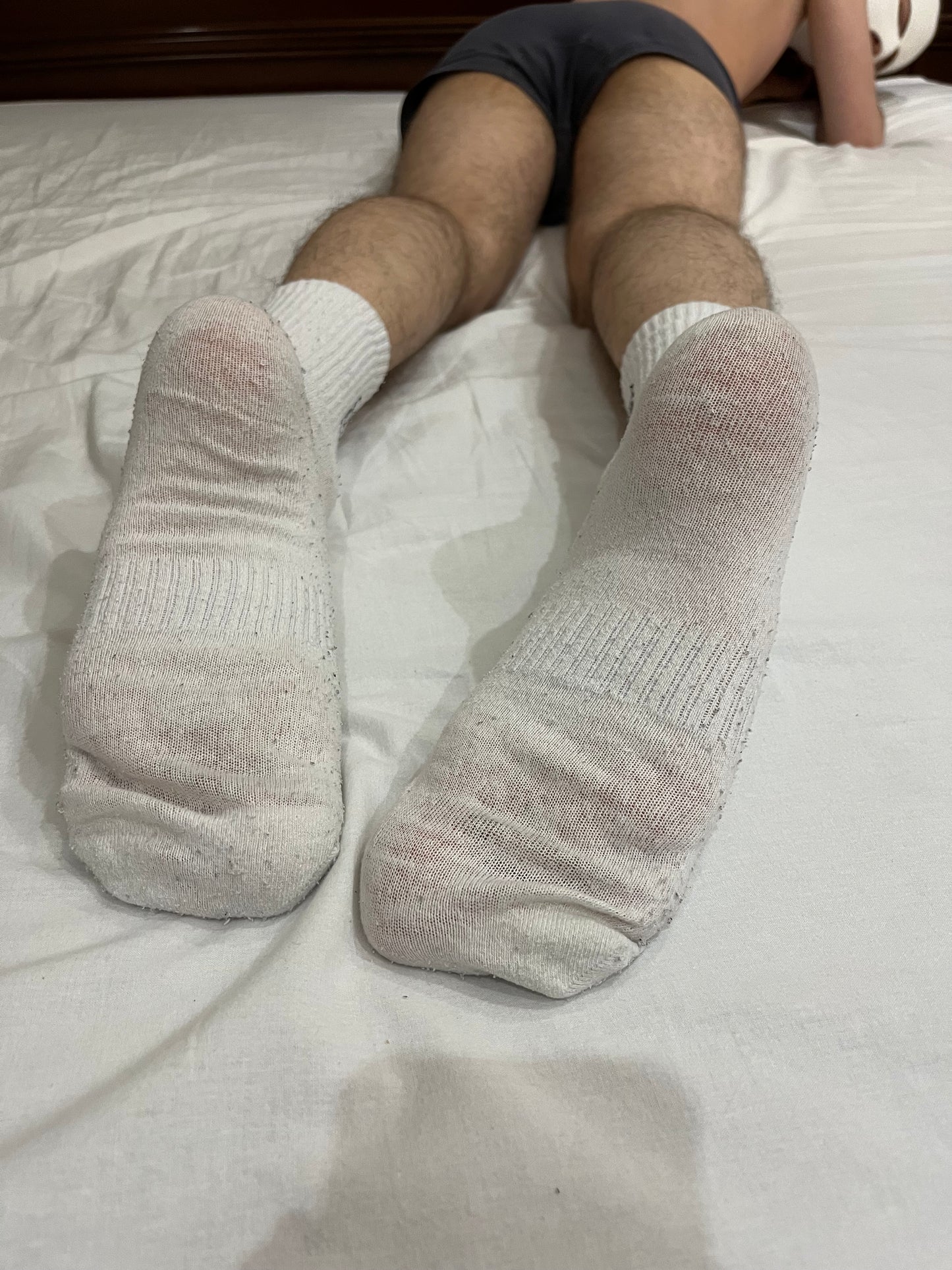 Extra-old white crew socks with 'Sport' inscription